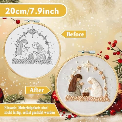 Nativity Scene Embroidery Kit, Christmas Cross Stitch Kits for Beginners