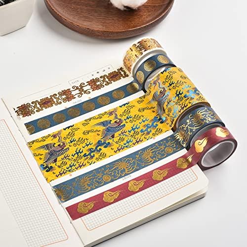 5 Rolls Washi Masking Tape 15/20/50 Mm Wide Set,Retro Style Dragon and Phoenix Decorative Craft Tapes,for DIY School Supplies,Gift Wrapping,Bullet Journals,A