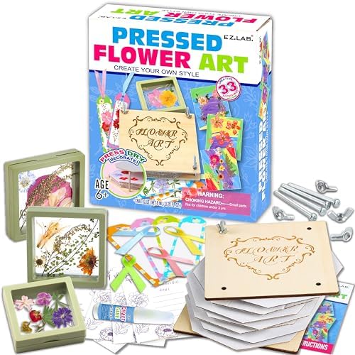 Creative Flower Press Kit for Kids, FunKidz 9 Layers Wooden Pressed Flowers Plants Art with Frames DIY Set Make Bookmarks Decorate Cards Craft Gift for Girls Boys