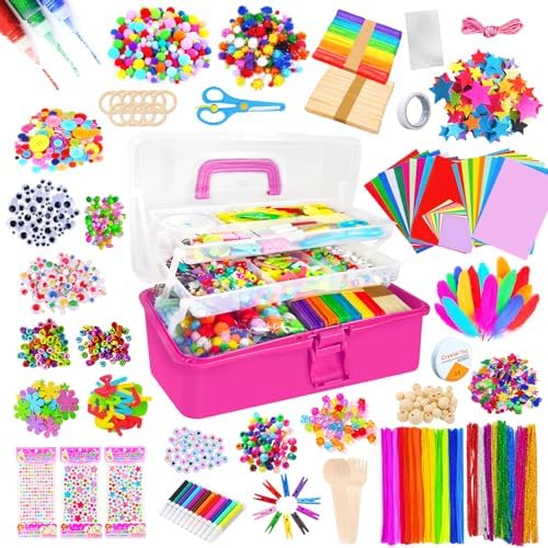 Itopstar 3000+ Kids Arts & Crafts Supplies for Girls - Ultimate Crafting Set in Portable 3-Layered Plastic Art Box - All-in-One DIY Art Supplies for Girls 8-12