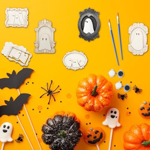 Simgoing 12 Set Adult Halloween Craft, Wood Ghost DIY Frame, Cute Style