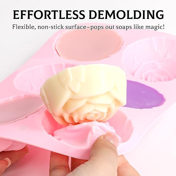 SJ Rose Silicone Mold Set, 2-Pack 6-Cavity Soap & Chocolate Molds | For Soap Making, Chocolate, Cake, Jelly & Desserts, Food Grade Silicone, Easy Release, Reusable