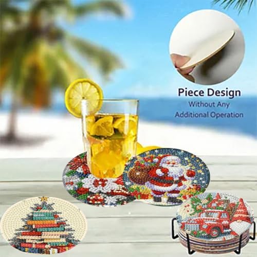 8 Pack Christmas Diamond Art Coasters,Diamond Painting Coasters Kits