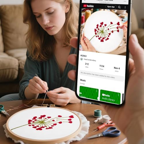 Lover Valentine's Embroidery Kits for Beginners Adults, Heart Shaped Hand Embroidery Kits, Cross Stitch Kits for Adult Anniversary Valentine's Gifts, Entire Set of Embroidery Supplies & Video Tutorial