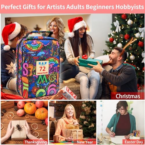 H & B 72PCS Colored Pencils for Adults with Coloring Book, Soft Core Oil-Based Drawing Pencils for Adult Coloring, Professional Art Supplies with Zipper Case for Artists