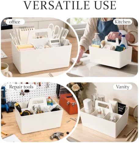 Multipurpose Caddy Organizer with Handle Plastic Desk Storage, White