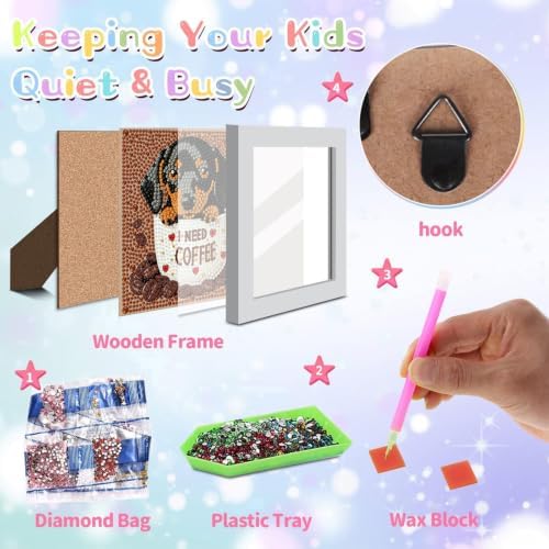 Dog Diamond Art Painting Kits for Kids with Frame Ages 4-8-12 (7x7 inch)