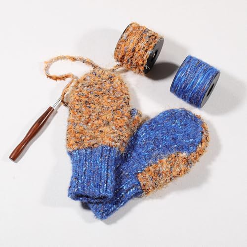 Artisanal Yarn Collection Multifiber Fancy Yarn for Knitting Crocheting Crafts DIY, Set of 3 Rolls(117 Flame Velvet with Blue Embers)