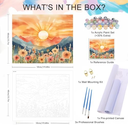 Natuyalo Paint by Numbers for Adults and Beginners, Sunset Mountain Painting by Number Kits on Canvas, Natural Landscape Paint by Number Kit DIY Acrylic Painting Gift 16x20 Inch