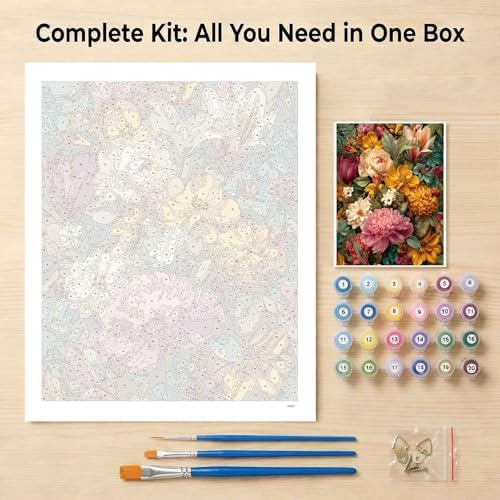 Amphol Paint by Numbers Kit for Adults - DIY Floral Symphony Paint by Numbers on Unframed 16”x20” Canvas, Oil Painting by Number Kit for Home Wall Decor, Stress Relief with Complete Acrylic Paint Set