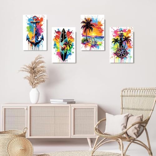 Gemozaic 4-Pack Beach Paint by Numbers Kit for Adults with Frame & Easel