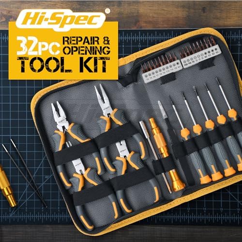 Hi-Spec Electronics Repair & Opening Tool Kit for Laptops Phones Devices | 32pc, everyday fixes made easier, organized portable storage, beginner-friendly selection, apartment and office tasks, tidy