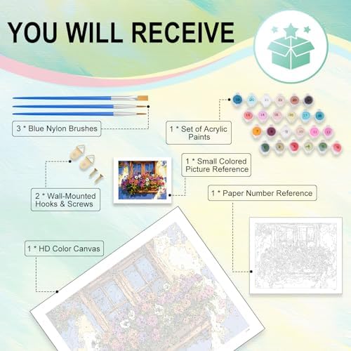 Paint by Numbers Kit for Adults, Flower Window DIY Painting Kit, 16x20 Inch