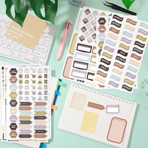 Ctosree 24 Sheets Planner Stickers with Tweezer to Do List, Neutral Color