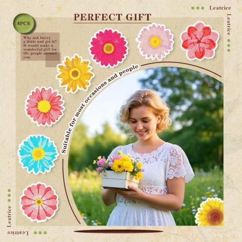 Leatrice 8 PCS Diamond Art Coasters Small Diamond Painting Kits for Adults
