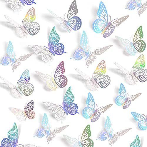 SAOROPEB 3D Butterfly Wall Decor, 72 Pcs 3 Styles 3 Sizes, Removable Metallic Wall Sticker Room Mural Decals for Kids Bedroom Nursery Classroom Party Decoration Wedding Decor DIY Gift (Laser) | 3 Styles 3 Sizes, Removable Metallic Wall Sticker Room Mur...