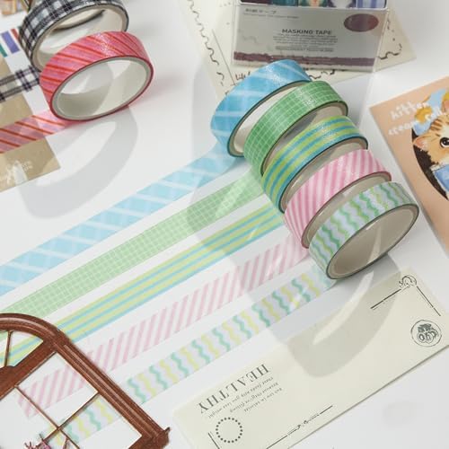 YUBBAEX 20 Rolls Cute Washi Tape Set Kawaii Basic Patterns Masking Decorative Tapes for Arts, DIY Crafts, Journals, Planners, Scrapbooking, Wrapping (Macaron Mix)