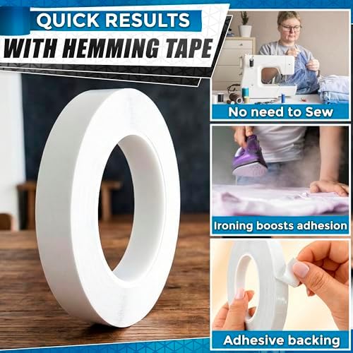 Double Sided Fabric Tape for Hemming – 3/4 In x 32 Yd Double Sided Clothing Tape – Transparent Acrylic Strip for DIY Fixes, Seam Repair, Clean Removal, Strong Adhesion, Quick Clothing Adjustments