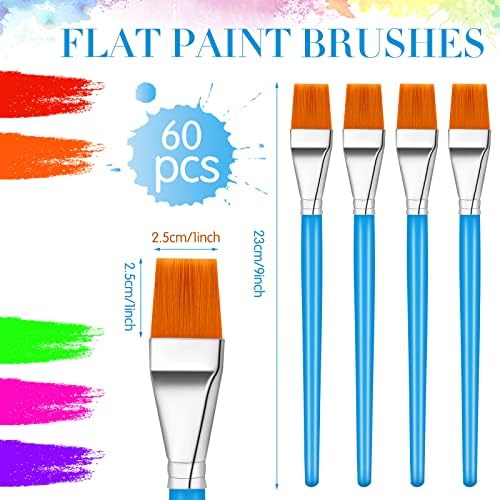 Crtiin 60 Bulk 1 Inch Flat Paint Brushes for Acrylic Painting Large(Blue)