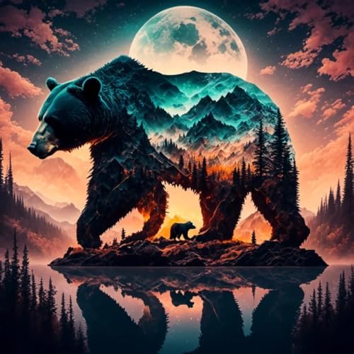 Ekuxom Forest Bear Diamond Art Kits for Adults-Animal Diamond Painting