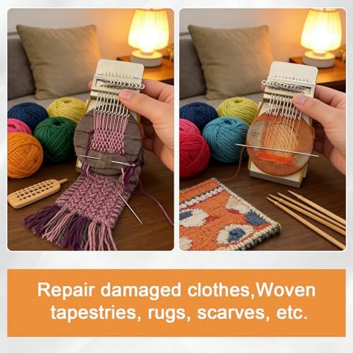 Knit Patch Kit,Patchmaker 2.0 Kit,Darning Loom,Mini Portable Patch Knitpatch, Patchwork Weaving Tool Set for Quickly Sewing Repair, Sewing,Knitting Kits for Beginners Repair Jeans, Socks(28Hooks)