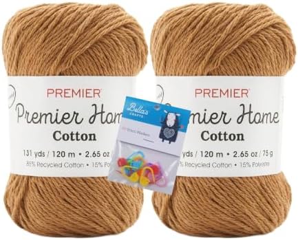 Premier Home Cotton Yarn 2-Pack Bundle with Bella's Crafts Stitch Markers (Oak)