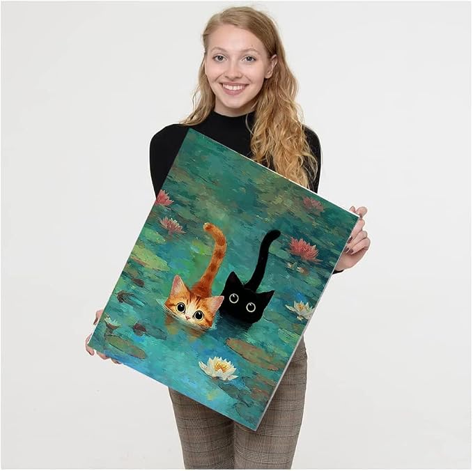 TCDZMYGS Pond Cat Paint by Numbers Kit for Adults Beginner,10x12 in | Paint by Number for Beginner,Adult Paint by Number,HD Color Canvas,DIY Tool Kits,Stress Relief Craft,Great Gift,With Frame