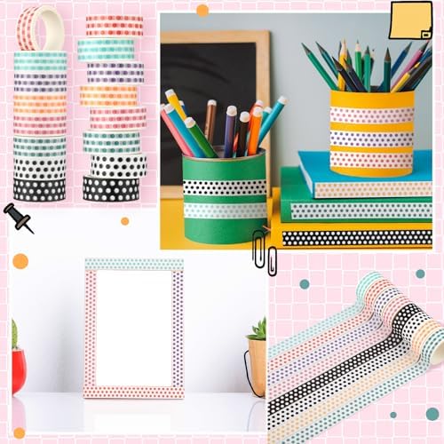 24 Rolls Polka Dot Washi Tapes for Back to School Gifts Crafts
