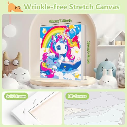 Reivworl Cartoon Paint by Numbers Kit for Kids with Frame 8×8 inch