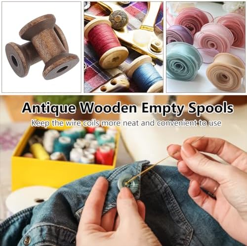 BENECREAT 30Pcs Antique Wooden Empty Spools, 1.18" Empty Thread Spools Wooden Ribbon Spools Bobbins for Wire Weaving Arts DIY Wood Projects, Coconut Brown