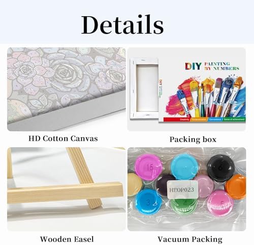 HeeBenor Framed Paint by Numbers Kit for Adults, Succulent Paint by Number with Easel, DIY Acrylic Oil Painting Kit, Adult Paint by Number Kits Framed Canvas for Home Decor 8x12 Inch