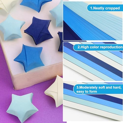 FoDau770 Solid Color Star Paper Strips - 1080 Sheet, Blue Series