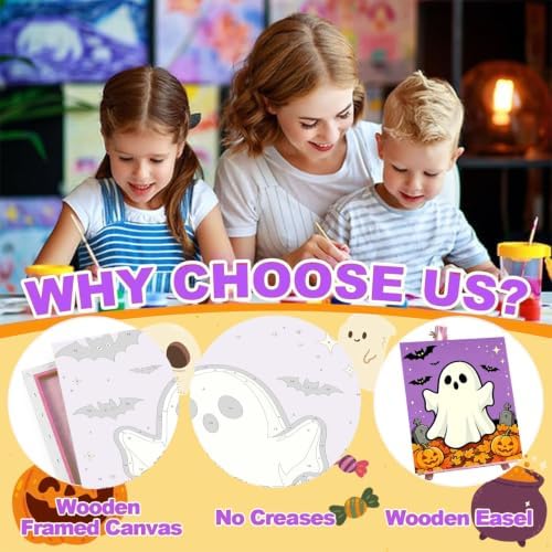 2 Pack Halloween Paint by Numbers Kit for Kids with Frame & Easel 8x12 Inch