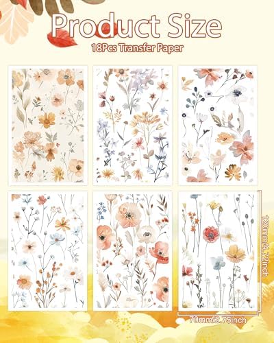 Puocaon Flower Clay Transfer Paper - 18 Pcs Flower Botanical Art Design Transfer Sheets for Polymer Clay Colorful Floral Earrings Design Jewelry Making