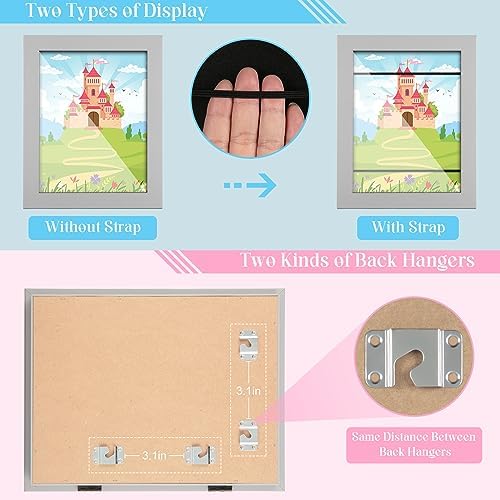 [2-Pack] Kids Art Frames, 9x12 Front Opening Kids Artwork Frames Changeable, Gray Artwork Display Storage Frame for Wall, Holds 50 Pcs, for 3D Picture, Crafts, Children Drawing, Hanging Art, Portfolio