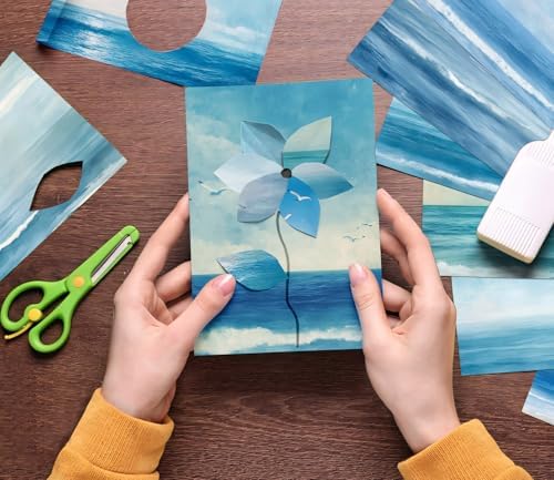 Blue Sea Scrapbooking Paper Pad - 24 Sheets 6-inch Aesthetic Patterned Decorative Collage Decoupage for Wrapping Folded Cardstock Supplies Gift Cardstock DIY Crafts Scrapbook Photo Album