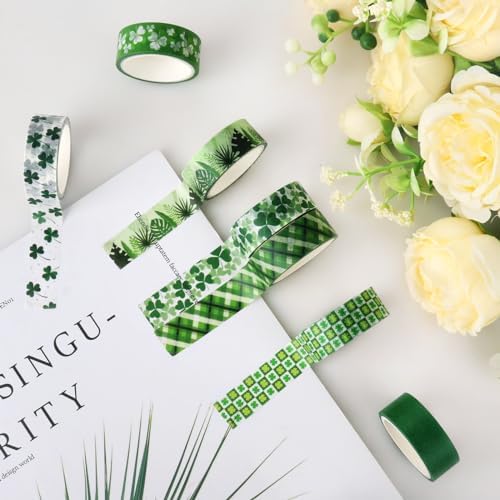 Green Decorative Tape Set 20 Rolls St. Patrick's Day Washi Tape for Lucky Shamrock DIY St Patrick Day Masking Tape for Irish Holiday Kids Craft Notebook Scrapbooking & Stamping Supplies