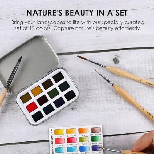 Grabie 12 Color Travel Watercolor Paint Set, Pocket Palette, Landscape