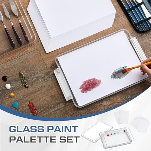 Nuanchu 1 Pcs 9 x 12 Inch Glass Palette for Oil Painting, Clear | Airtight Keep Wet Palette Container, 40 Sheets Disposable Paper, Keeps Paint Fresh, for DIY Color Mixing Beginners