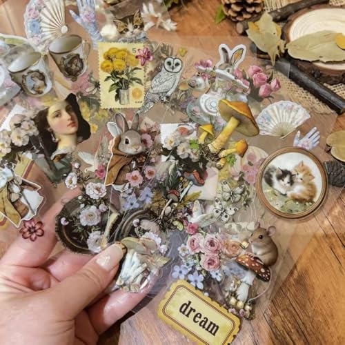 8 Sheets Vintage Cottagecore Aesthetic Stickers for Scrapbooking, Pre-Cut Clear Victorian Ephemera Floral Botanical Journal Stickers, Self Adhesive Junk Journal Supplies