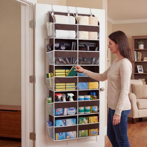 Over the Door Organizer 5 Tiers, Extra Large Behind Door Storage of 10 Compartments, 80 lbs Weight Capacity Over Door Organizer, Door Hanging Organizer for Closet, Diaper Organizer (Brown)