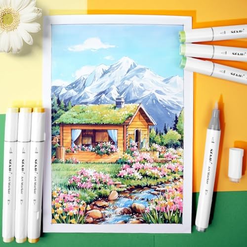 SFAIH Alcohol Markers Brush & Chisel Tip, Professional 216 Colors Set | Artist Master Series Markers for Illustration Manga Sketching Architecture, Seamless Blending, Storage Case, Reversible Brush