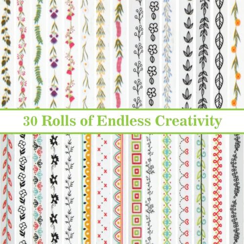 EORTA 30 Rolls Floral Washi Tapes Set, Slim 5mm Plants Masking Tape, Decorative Sticker for Detailed Scrapbooking, Arts, Wrapping, Journaling, Planners, DIY Crafts, 0.19inch Wide