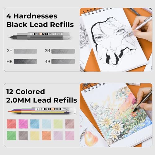 Nicpro 26PCS Art Drawing Supplies Kit, Mechanical Pencils Set 0.5, 0.7, 0.9 & 2mm, 100 Sheets Sketch book, 172PCS Lead Refills, School Supplies Gifts for Artist Adults Teens Girls Boys Sketching