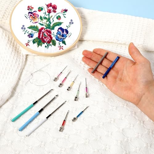 13 PCS Punch Needle Kit Embroidery Punch Needle Tool Punch Needles with Handles Punch Embroidery Kit with 10 Sizes Embroidery Tool Punch for Adults Beginner Cross Stitch DIY Craft