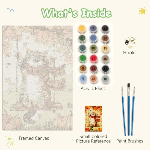 Spandrel Framed Paint by Numbers Cat Kit for Adult, Autumn Adult Paint by Number Kits on Canvas, DIY Acrylic Oil Easy Halloween Painting by Numbers Fall for Home Wall Decor, 8x12in