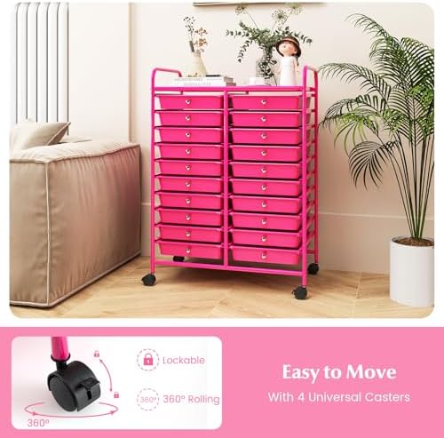 COSTWAY 20-Drawer Rolling Storage Cart, Utility Storage Organizer Cart