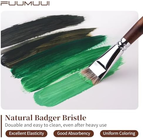 Fuumuui Professional Paint Brush Set, 4Pcs Natural Badger Hair with Filbert Shape Blending Mop Oil Paint Brushes for Acrylic Painting Oil and Gouache