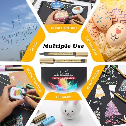 Brusarth Metallic Marker Pens,Medium Point Markers for Rock Painting