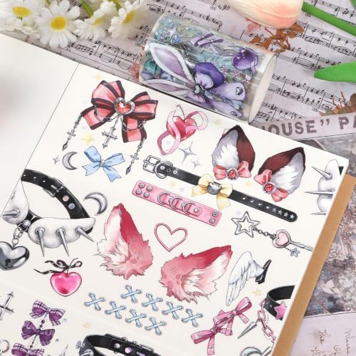 Sitsink PET Tape for Journal Scrapbooking - Punk Gothic PET Tape Stickers for Crafts Junk Journal Supplies Notebook Scrapbook DIY Decor Ornament